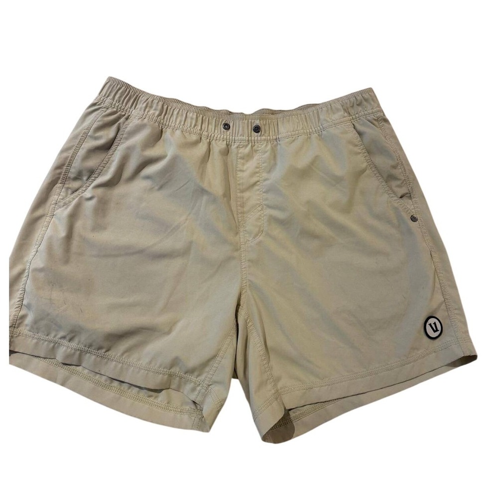 Vuori Kore Shorts Mens Large 5" Inseam Lined Athletic Running Training Khaki